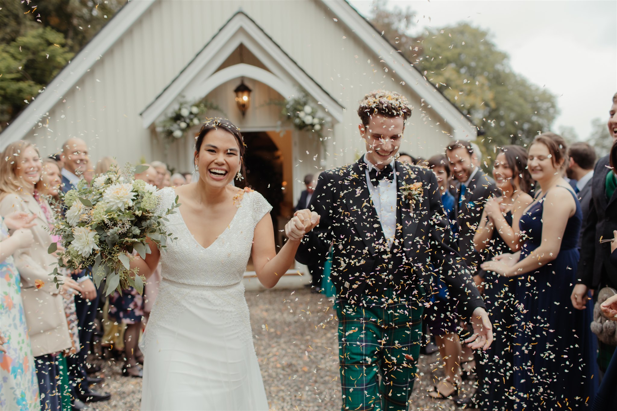 confetti, bride and groom, documentary wedding photographer