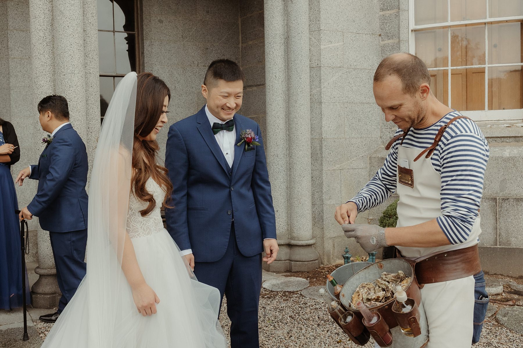 bride and groom with the oysterman events at cluny castle wedding scotland